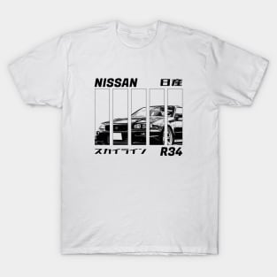 NISSAN SKYLINE GT-R R34 Black 'N White 3 T-Shirt